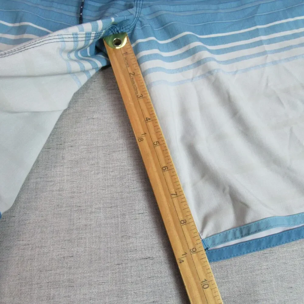 Billabong Board Shorts Mens 34 Blue Cream Striped Logo Surf Skate Beach Trunks